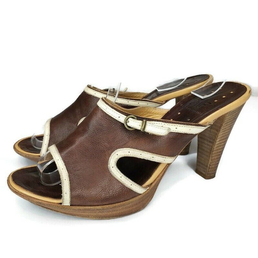 Alberto Fermani Mules Sandals Shoes High Heels Brown Leather Slides Italy 38.5
